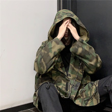 秋冬外套女宽松原宿bf男友风oversize情侣款迷彩工装复古连帽夹克