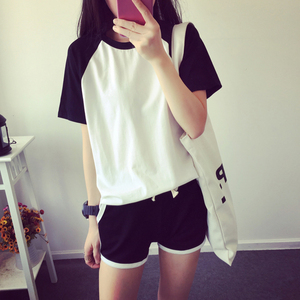 时尚运动两件套装女士2019夏学生新款韩版气质短裤洋气跑步休闲装