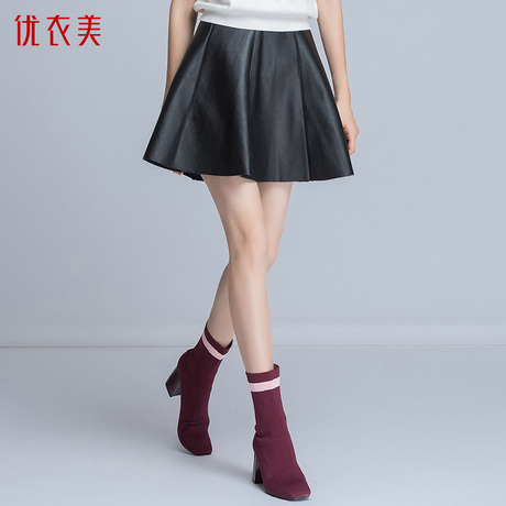 优衣美2018春秋新款韩版小皮裙半身裙子百搭气质高腰短裙女31304商品大图