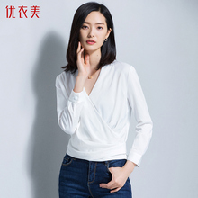 优衣美女装短款雪纺衫长袖女2018新款 韩版 百搭女式衬衫11547图片
