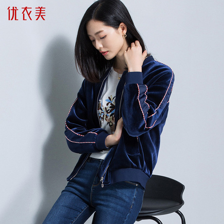 优衣美女装长袖休闲女款外套秋季新款2018韩版宽松短外套16386商品大图