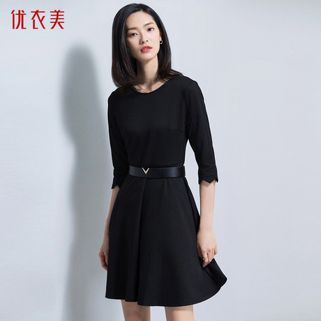 优衣美连衣裙秋装2018新款女韩版中长裙高腰显瘦秋季裙子32916商品大图