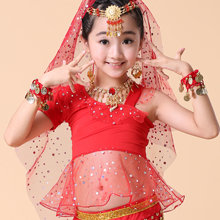 儿童肚皮舞服装 舞蹈练习小孩彩点练习上衣 少儿印度舞蹈表演出服
