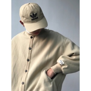 mcmxciii初春必备杏色棒球服夹克日系复古做旧纯色卫衣外套