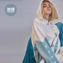 NOCAO 2018秋冬连帽拼接串标卫衣男女oversize复古落肩情侣款ins