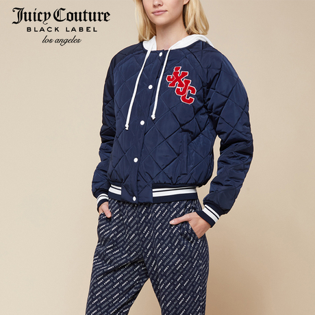 Juicy Couture2018新款女士格纹设计字母尼龙连帽棉服短款外套商品大图