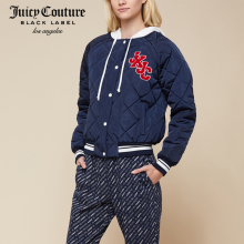 Juicy Couture2018新款女士格纹设计字母尼龙连帽棉服短款外套图片