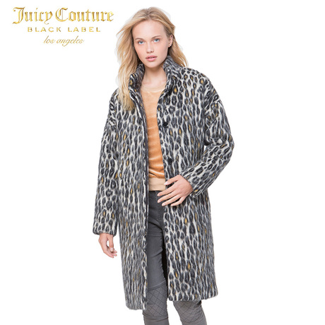 Juicy Couture时尚豹纹图案中长款大衣外套商品大图