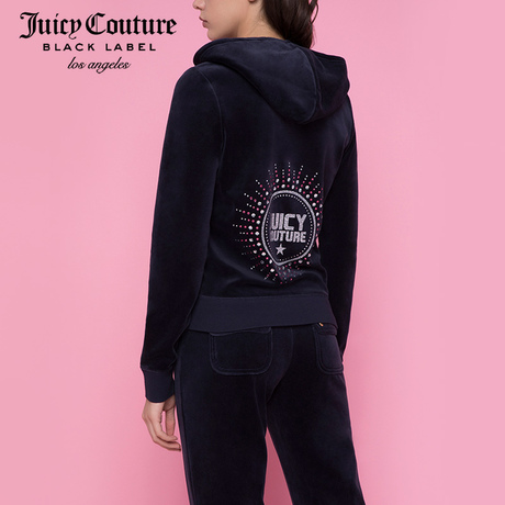 【现货】Juicy Couture2018新款休闲舒适字母天鹅绒连帽卫衣外套商品大图