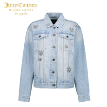 Juicy Couture2018新款时尚钉珠花朵图案装饰修身牛仔夹克外套图片