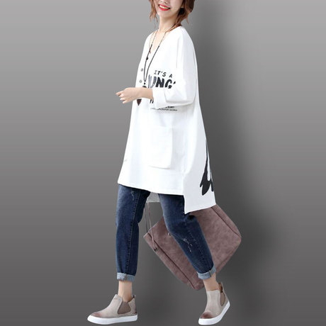 大码女装春秋季女式中长款打底衫女长袖胖mm2018新款秋装上衣宽松商品大图