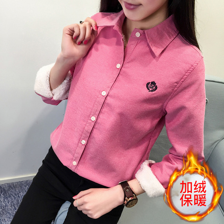 2018女装秋冬新款韩版加绒保暖长袖衬衫女加厚加棉打底衬衣女 潮商品大图