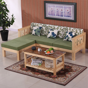 简约实木沙发松木沙发床组合木质布艺客厅三人位转角贵妃沙发家具