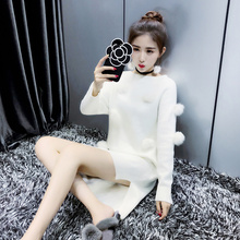 名媛早秋装冬季女装2018新款韩版白色长袖打底毛衣裙针织连衣裙子图片