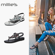 妙丽夏季专柜同款 时装 millie 后空女凉鞋 牛皮刺绣时尚 LLR56BL8