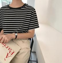 2018夏装新品日系小清新韩版男女情侣条纹短袖T恤舒适宽松打底衫