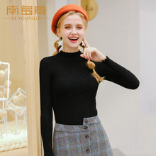 2018秋季新款大码女装胖mm减龄毛衣南岛风胖妹妹花边领修身打底衫图片