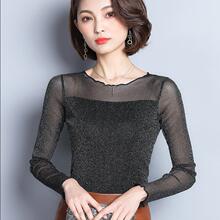 简烁秋冬新款女T恤韩版蕾丝衫长袖网纱上衣大码女装半高领打底衣图片