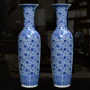 景德镇陶瓷落地大花瓶客厅花瓶摆件家居青花瓷缠枝莲中式工艺品