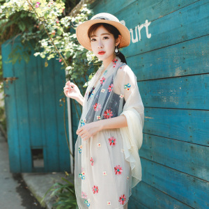 绣花丝巾女花朵围巾披肩雪纺沙滩巾