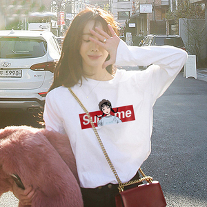 初秋女上衣2019新款原宿chic港味白色长袖韩版网红宽松t恤女装潮