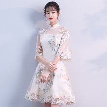 夏季女 香槟色小礼服学生聚会派对宴会晚礼服名媛旗袍礼服2018新款