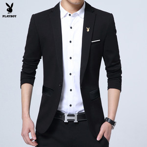 花花公子秋季休闲西装男士薄款修身韩版小西服上衣英伦青年外套潮