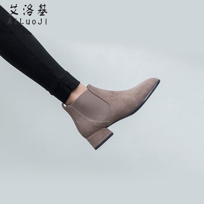 切尔西短靴女2018秋冬平底真皮马丁靴英伦风女鞋及踝靴粗跟女靴子