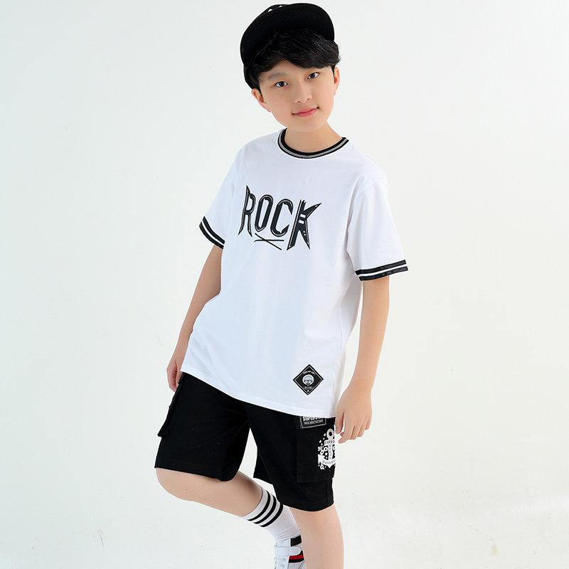新款儿童街舞服装男童嘻哈宽松短袖T恤短裤少