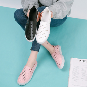 镂空透气皮革懒人鞋