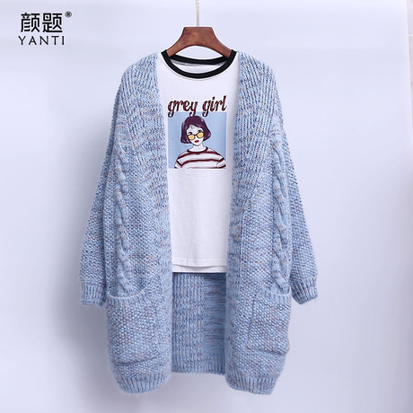 针织衫开衫长款毛衣外套2018秋季新款韩版女装麻花口袋小清新上衣商品大图