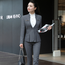 酒店工作服韩版长袖前台收银员职业装女装西装套裙修身时尚小西服图片