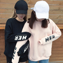 秋季新品韩版宽松上衣女胖mm加肥加大码加绒加厚卫衣女装套头绒衫图片