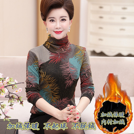 中老年女装冬装加绒打底衫40岁妈妈秋冬季毛衣中年长袖保暖上衣女商品大图