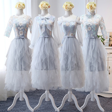 夏季仙气质中式姐妹裙伴娘团礼服女平时可穿秋 灰色伴娘服2019新款