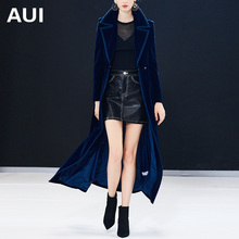 aui长款风衣女过膝2018秋装新款气质女装端庄大气丝绒大衣外套图片