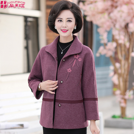 2018新款妈妈秋装毛呢外套气质50-60岁中老年女冬装短款呢子上衣商品大图