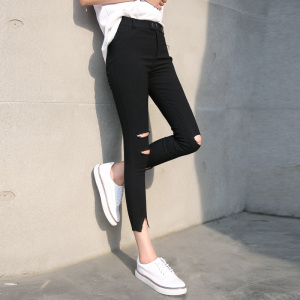 黑色破洞打底裤