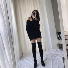 套头毛衣针织衫 女ins DQSTORE早秋chic上衣宽松一字肩挂脖蝙蝠袖