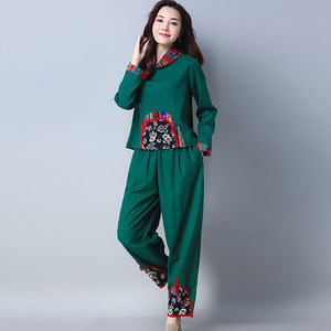 棉麻套装女春装2018新款民族风女装阔腿裤宽