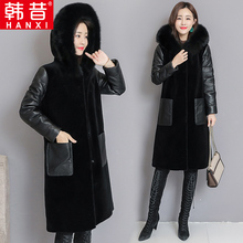 派克服2018新款女装海宁皮草外套修身中长款皮毛一体羊剪绒大衣女图片