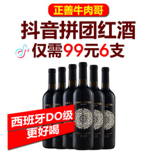 抖音拼团99 比正善牛肉哥红酒好喝 干红葡萄酒整箱法恩娜6支