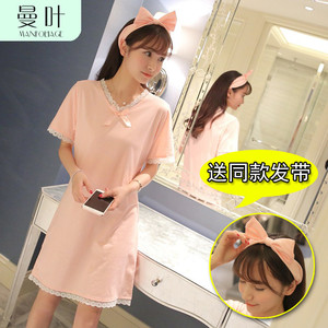 睡裙女夏季短袖纯棉薄款公主风夏天女士家居服大码连衣裙连体睡衣