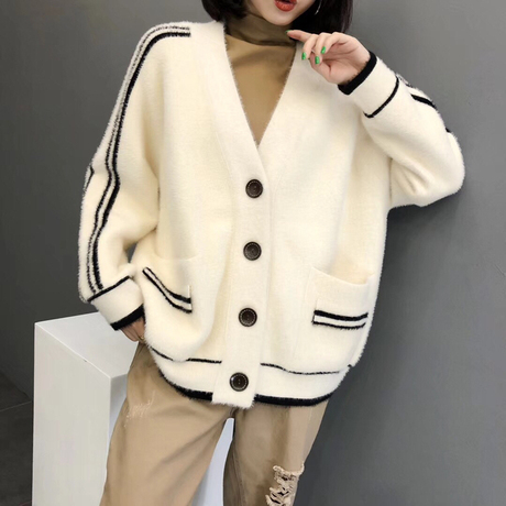 秋冬女装水貂绒毛衣外套女韩版2018新款针织女宽松慵懒风网红开衫商品大图