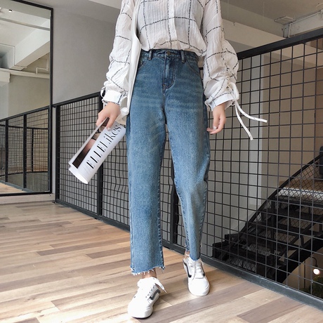 牛仔裤女装九分韩版显瘦宽松阔腿樱田川岛裤子网红同款原宿直筒裤商品大图