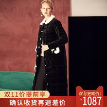 欧美白鸭绒羽绒服女中长款2018冬季新款毛领过膝时尚丝绒外套女装图片