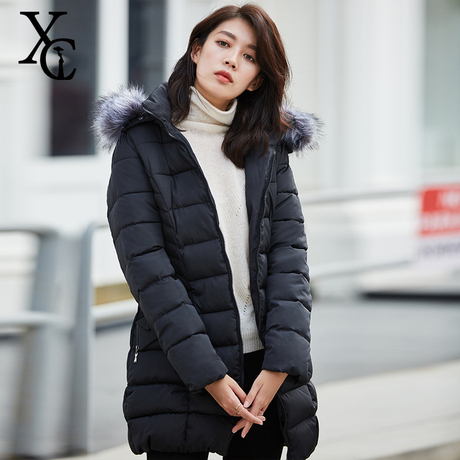 2018韩版冬季新品棉服女装保暖修身棉袄大毛领中长款棉衣外套潮商品大图