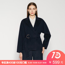 【返】MECITY女装秋季羊毛腰间圆环系带薄呢外套图片