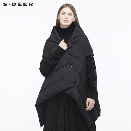 sdeer圣迪奥夸张贴袋装饰创意门襟设计A字阔摆羽绒背心S18481625商品大图