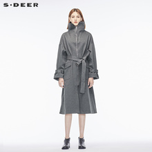 sdeer圣迪奥灰调肌理质感立领落肩设计H廓形女式长外套S17381827图片